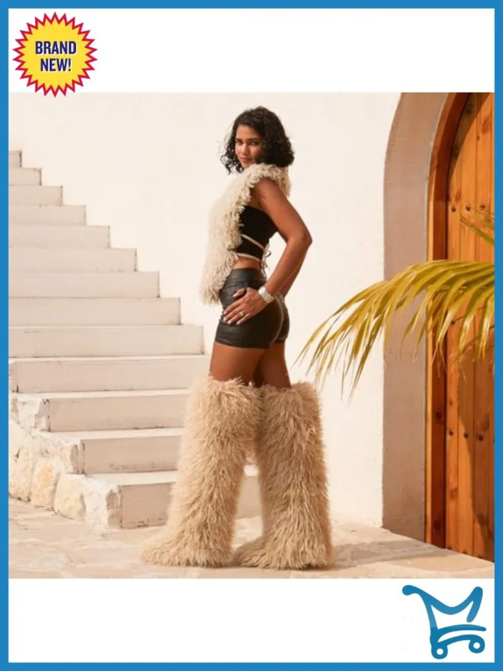 Over the Knee Fur Boots - Women's Faux Fur Thigh High Tall Snow Boots Round Toe